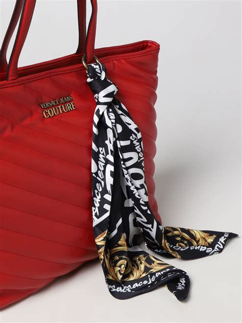 versace signature tote women red bag|Versace denim tote bag.